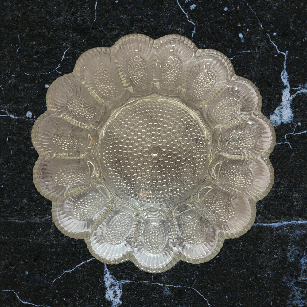 Vintage 11" Clear Hobnail Indiana Glass Deviled Egg Platter Plate Holds 15 Eggs